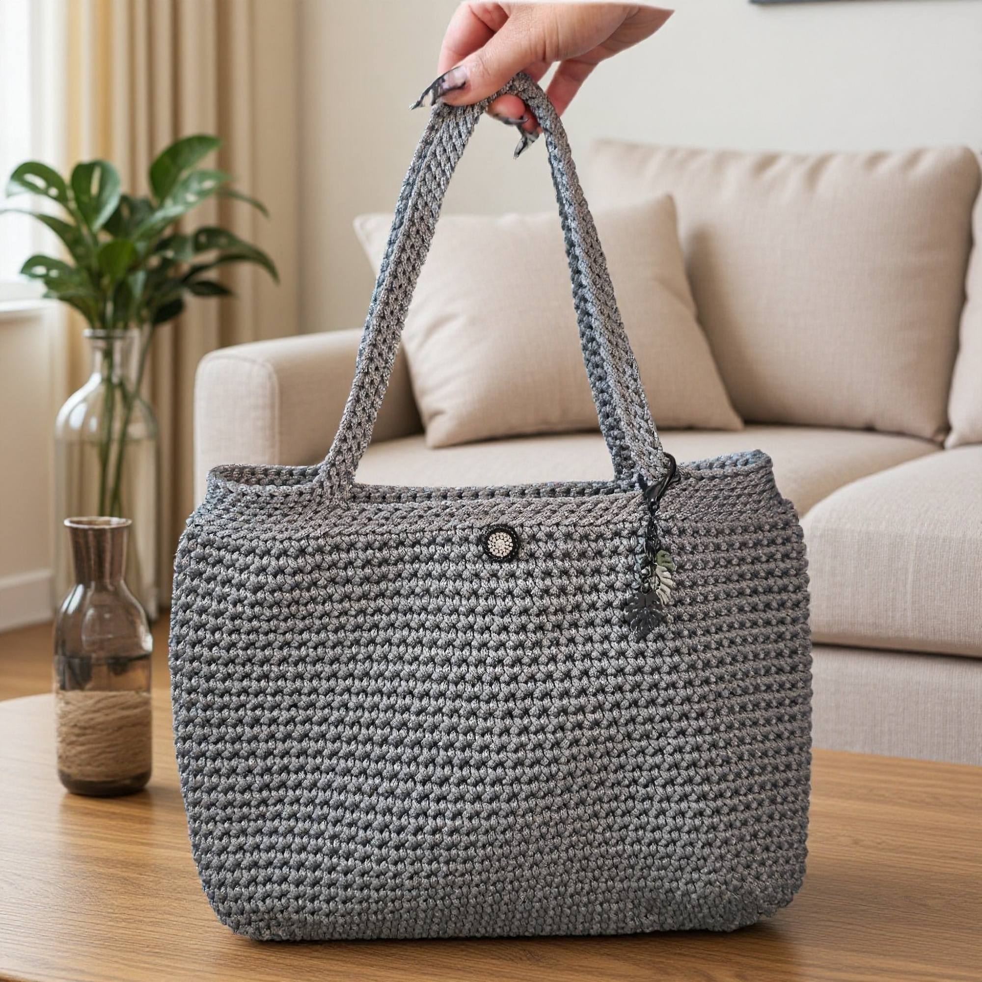 Ambient Grey Hand Crocheted Tote Handbag
