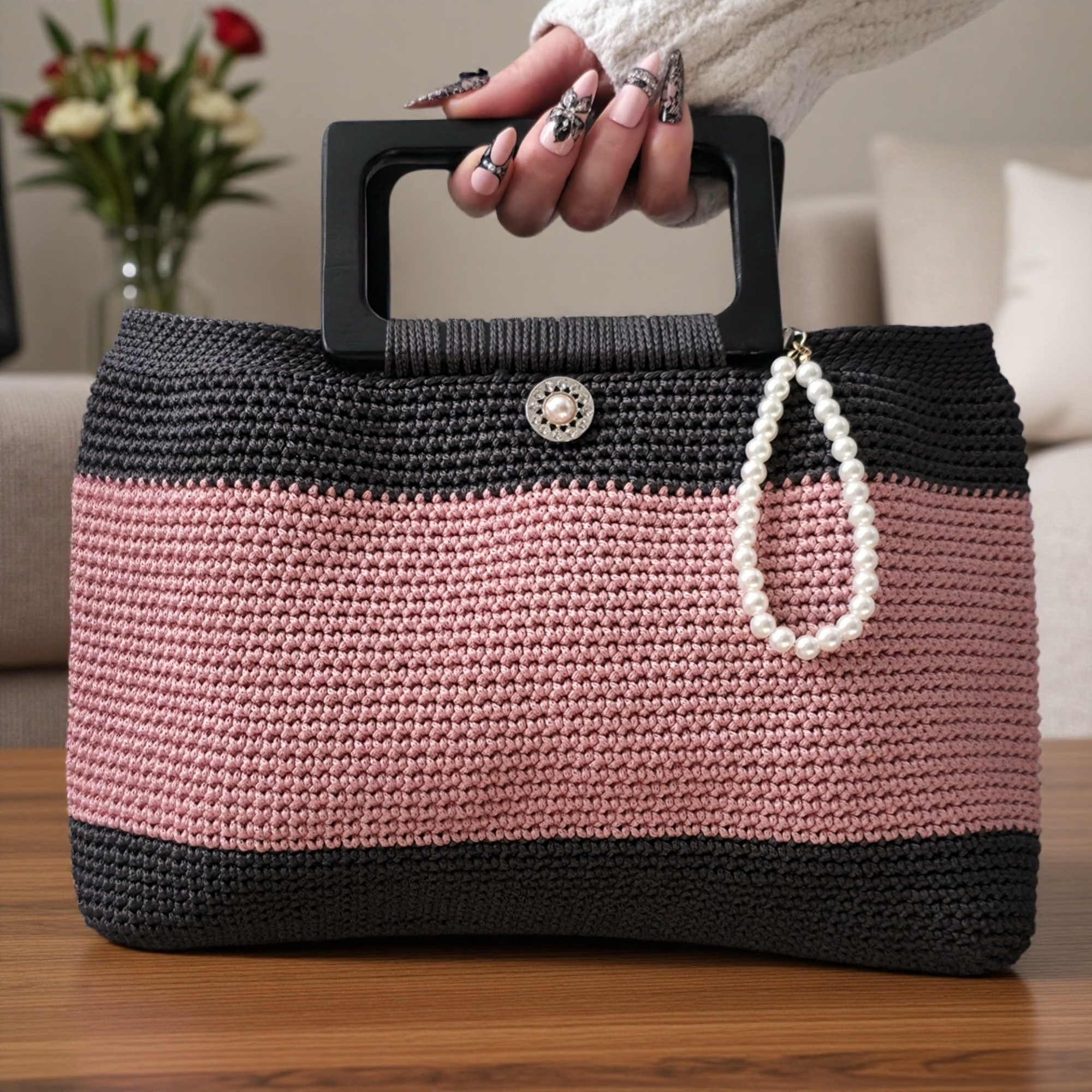 Pretty In Pink Hand Crocheted Handbag