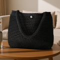 Obsidian Black Hand Crocheted Tote Handbag