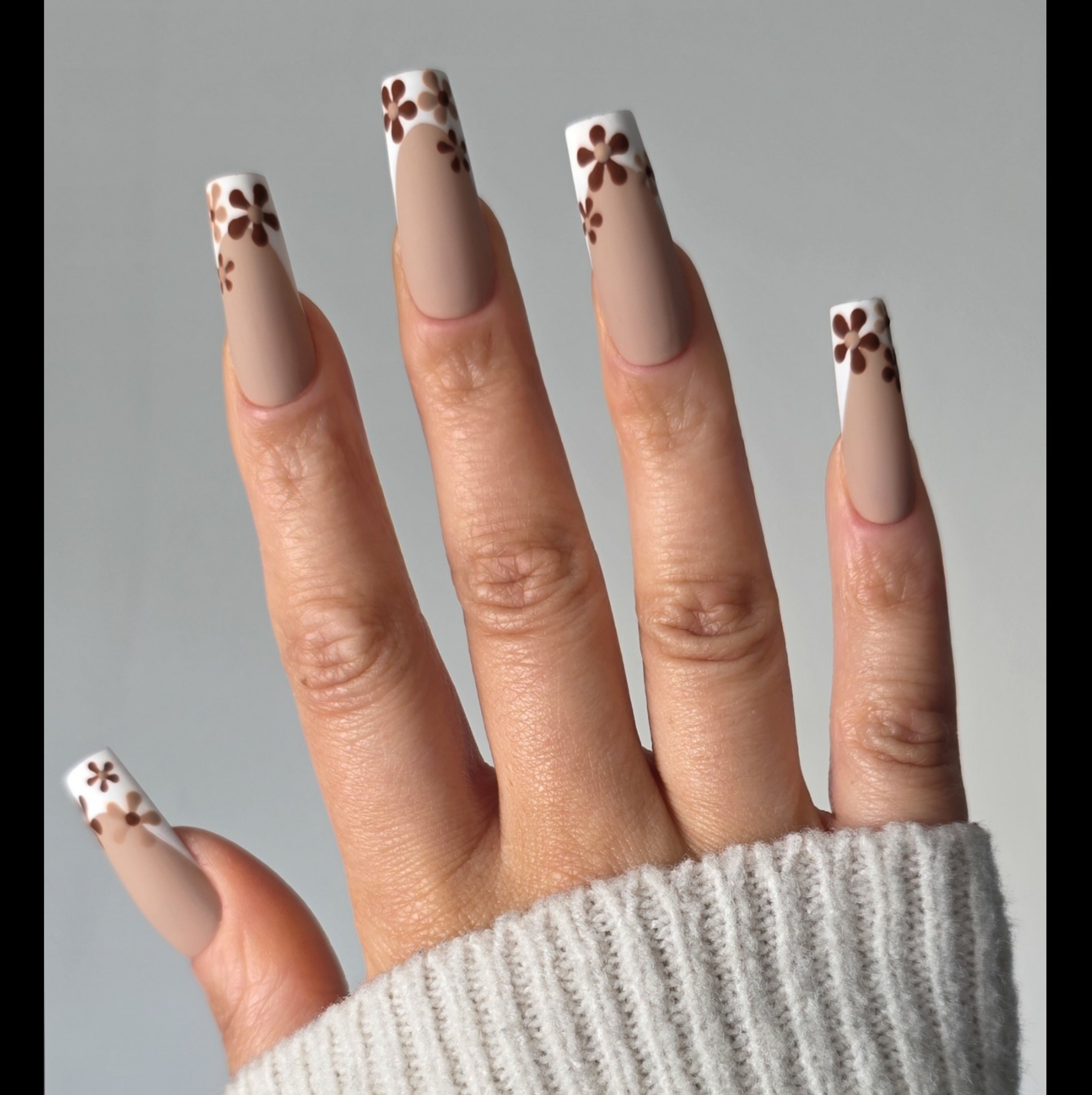 Latte Petals French Tip Custom Press On Nail Set