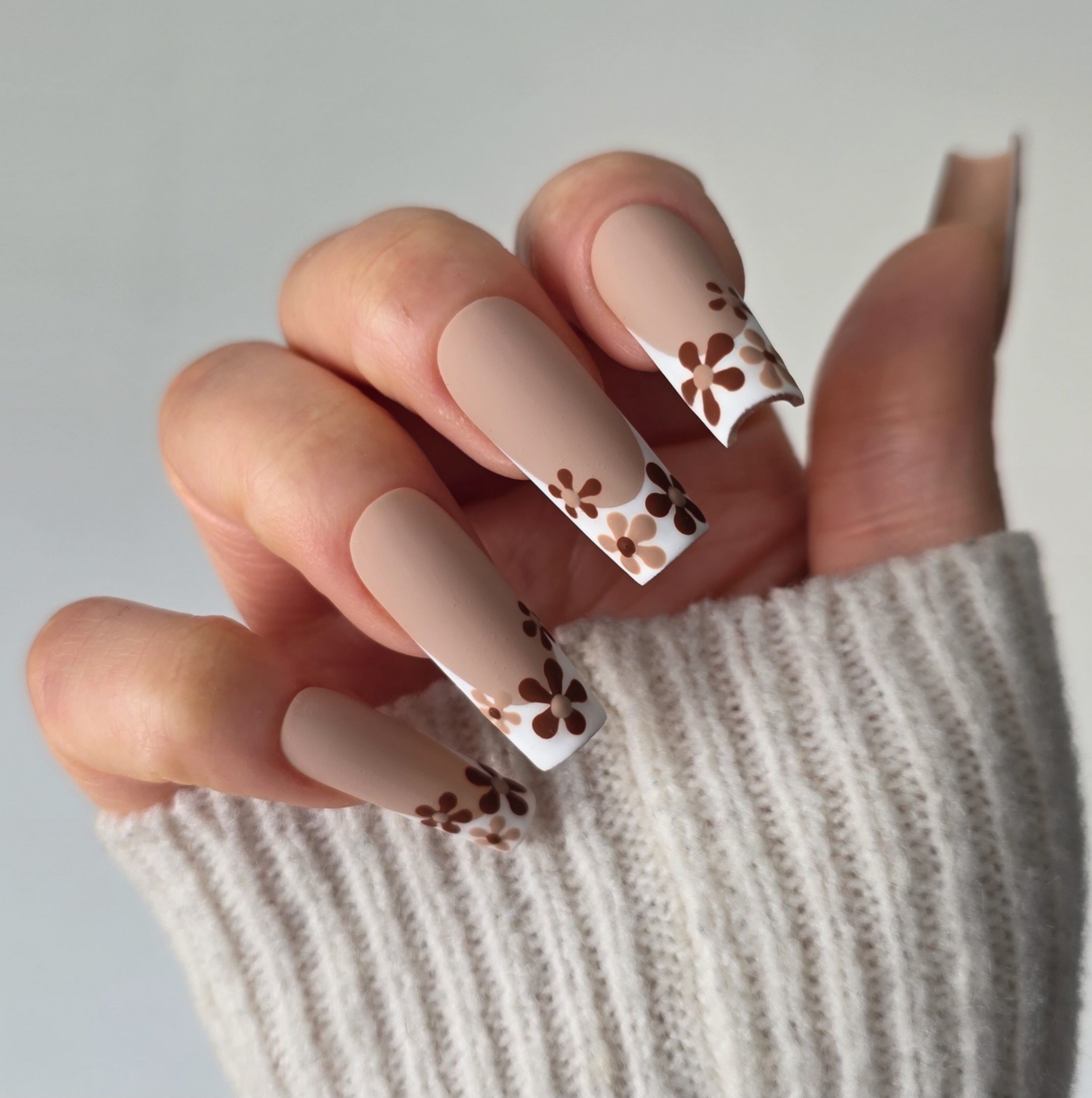 Latte Petals French Tip Custom Press On Nail Set