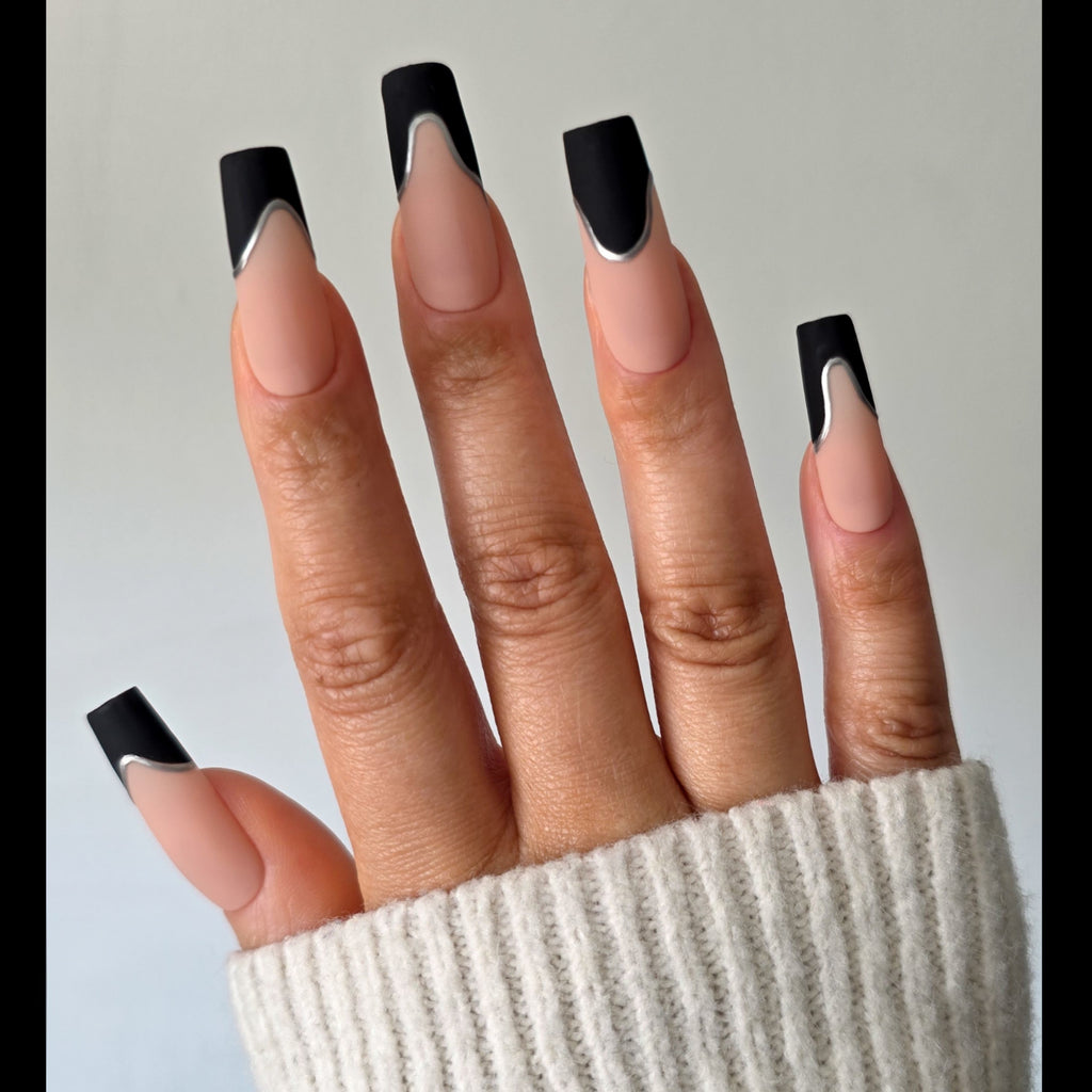 Contoured Silhouette French Tip Custom Press On Nail Set