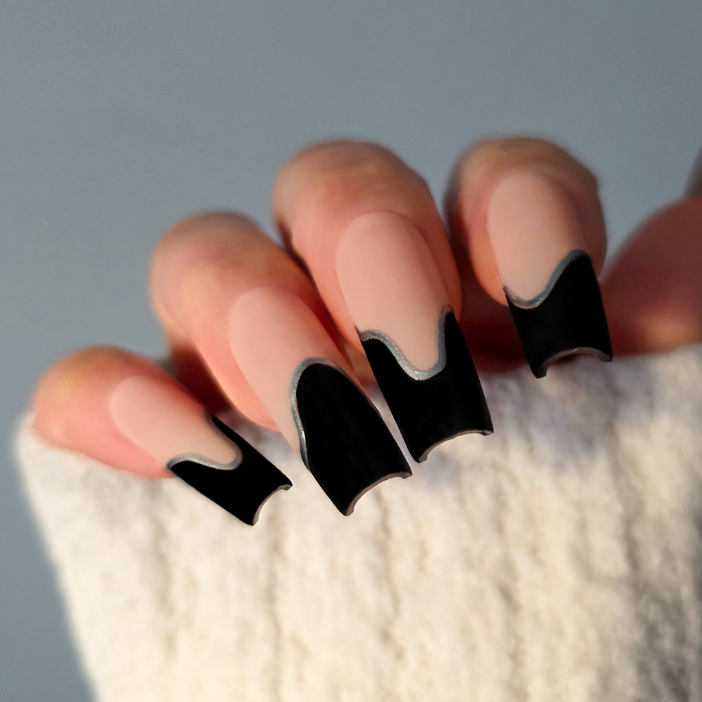 Contoured Silhouette French Tip Custom Press On Nail Set