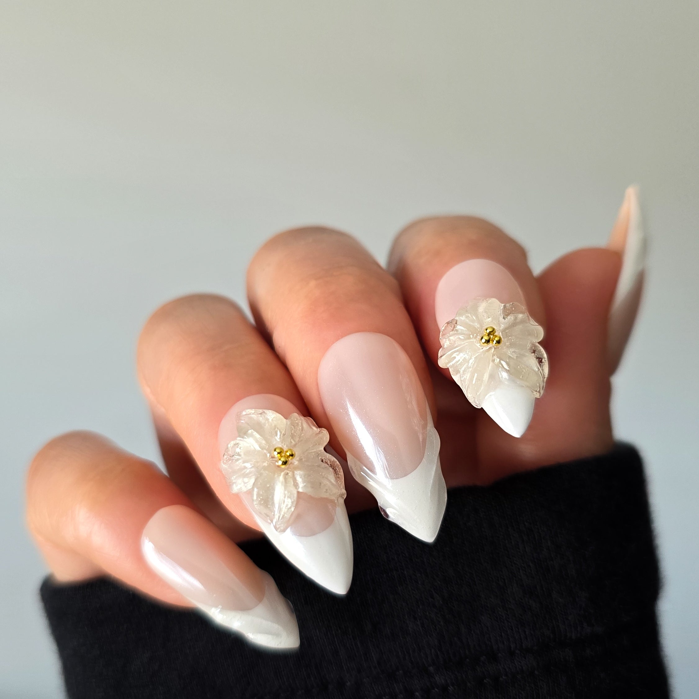 Ivory Bloom French Tip Custom Press On Nail Set