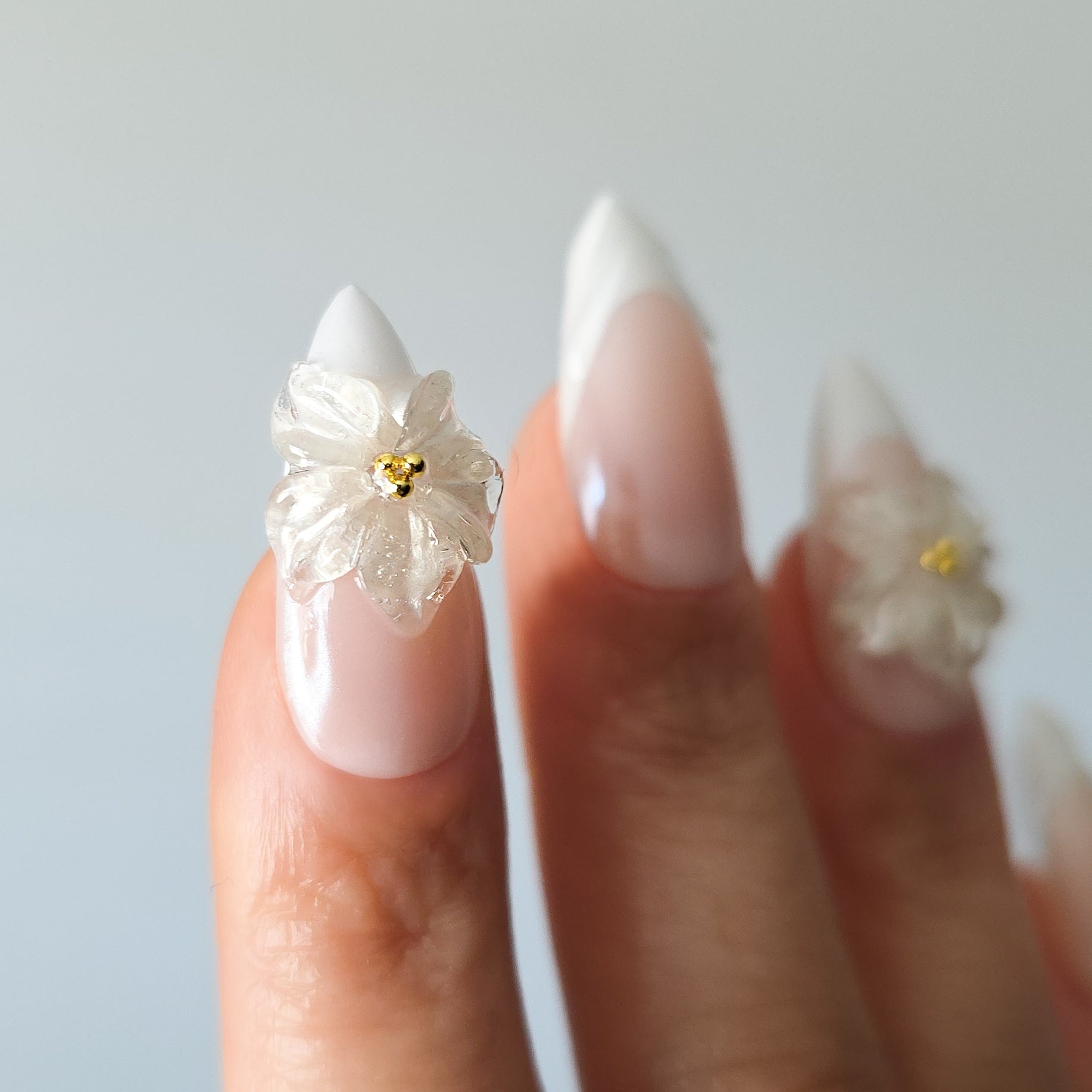 Ivory Bloom French Tip Custom Press On Nail Set
