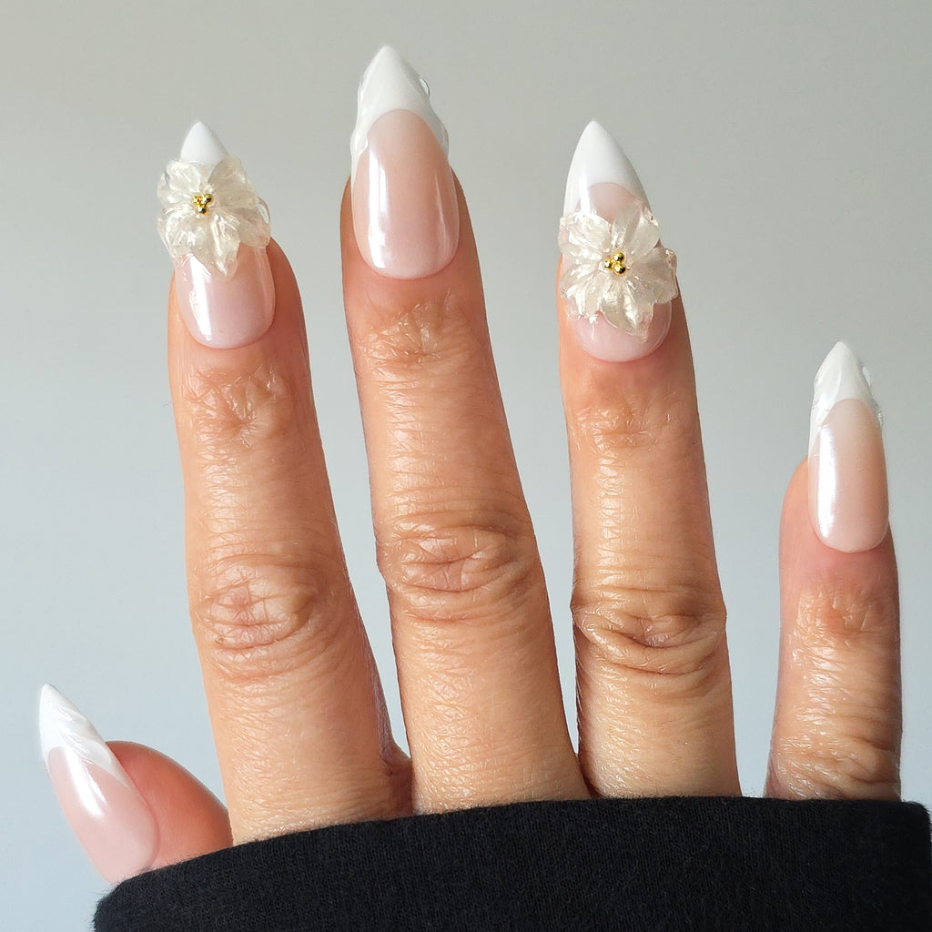 Ivory Bloom French Tip Custom Press On Nail Set
