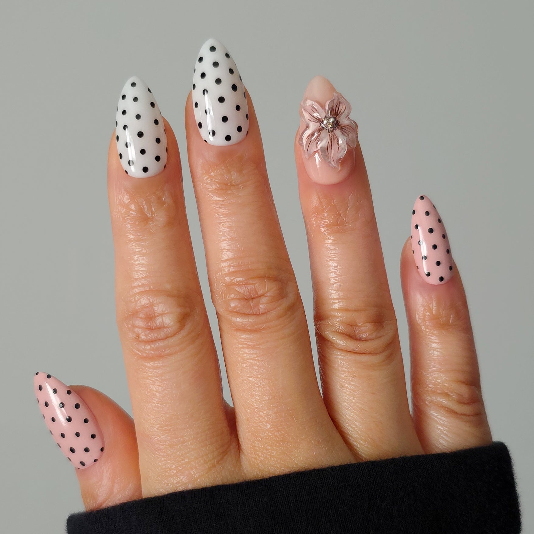 Blush Pink Dotted Garden Custom Press On Nail Set