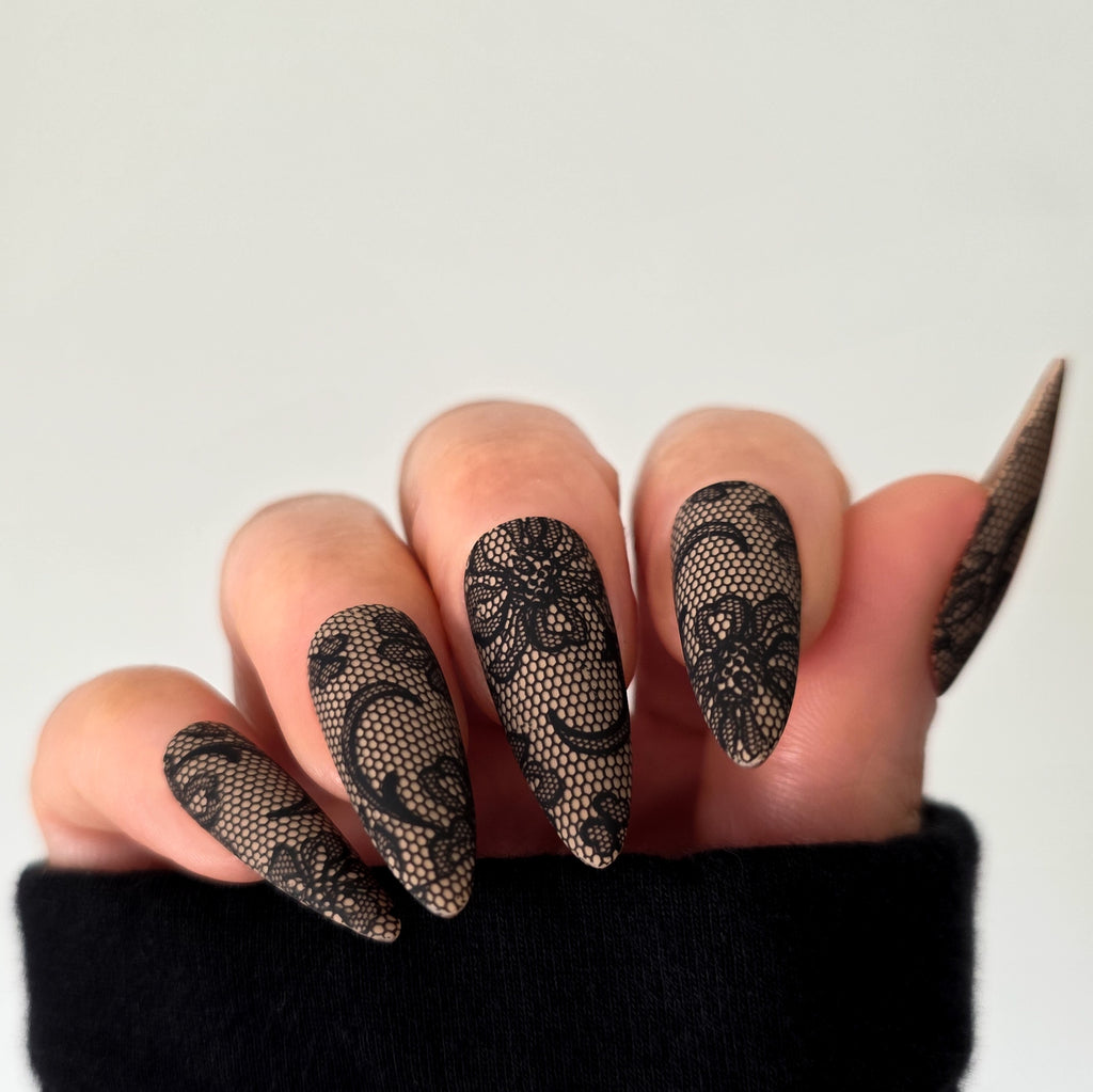 Black Lace Veil Custom Press On Nail Set