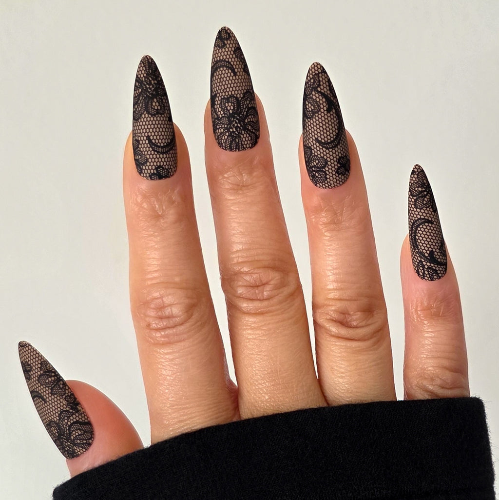 Black Lace Veil Custom Press On Nail Set
