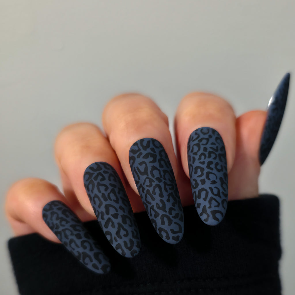 Midnight Blue Leopard Custom Press On Nail Set