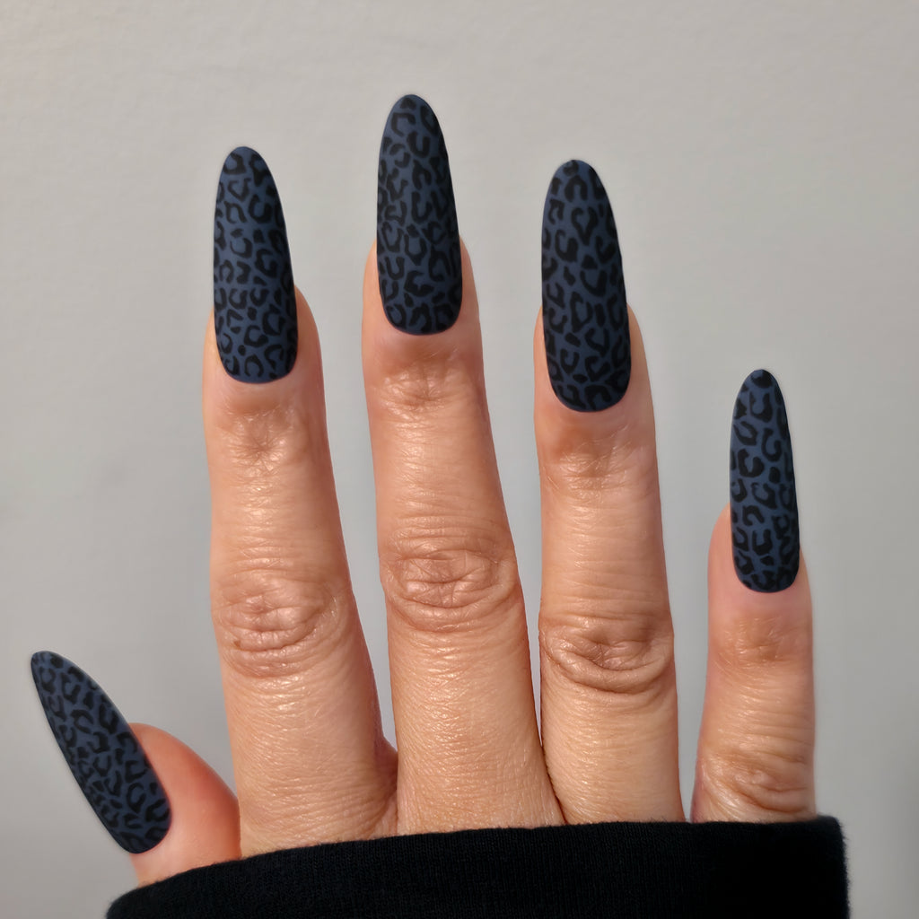 Midnight Blue Leopard Custom Press On Nail Set