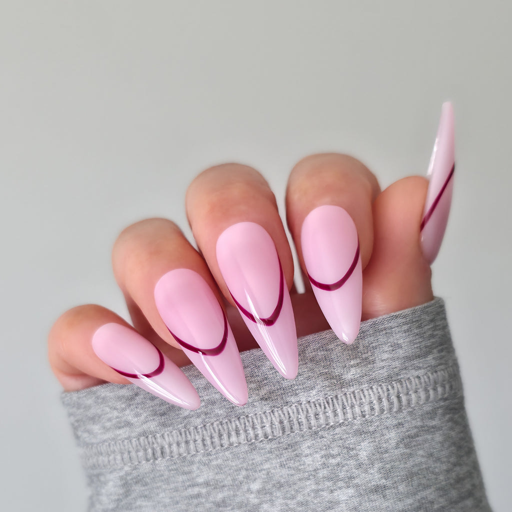 Chic Pink French Tip Line Custom Press On Nail Set