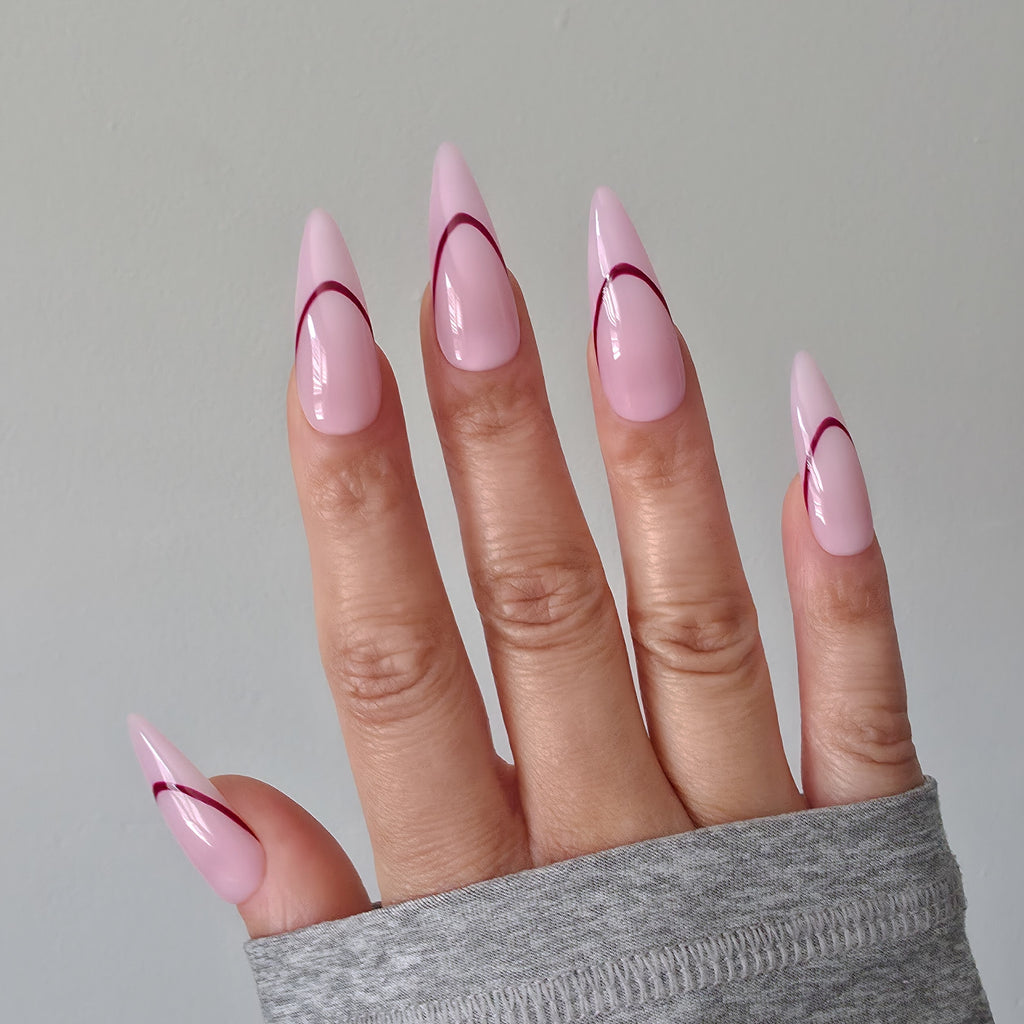Chic Pink French Tip Line Custom Press On Nail Set