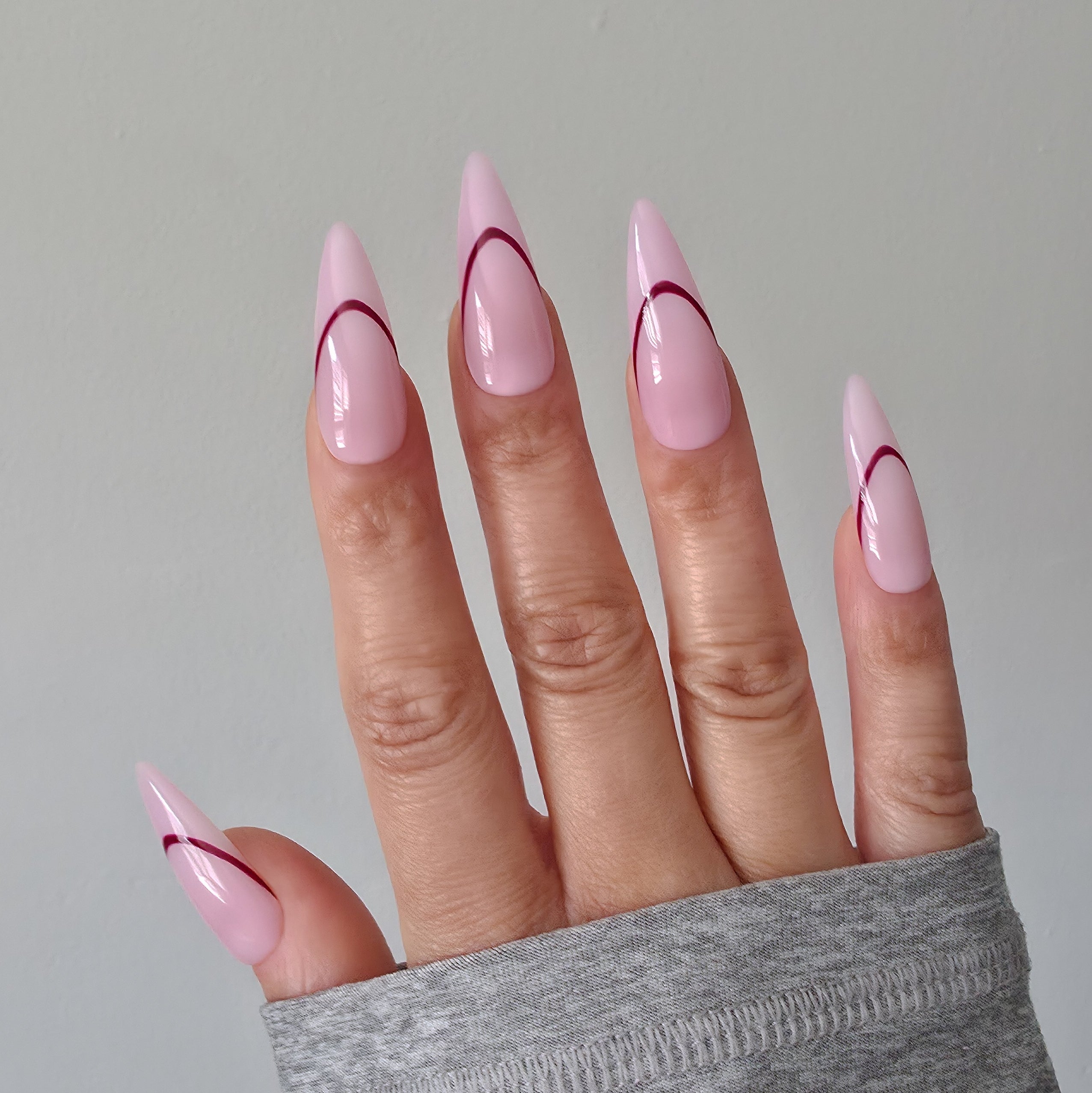 Chic Pink French Tip Line Custom Press On Nail Set