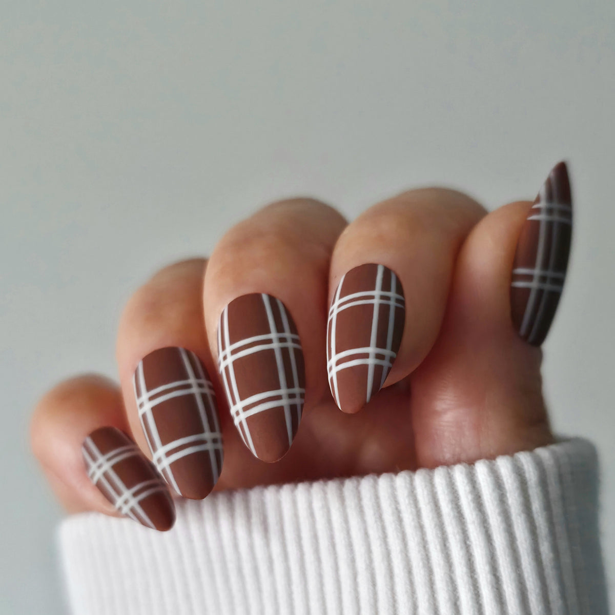 Cocoa Plaid Custom Press On Nail Set