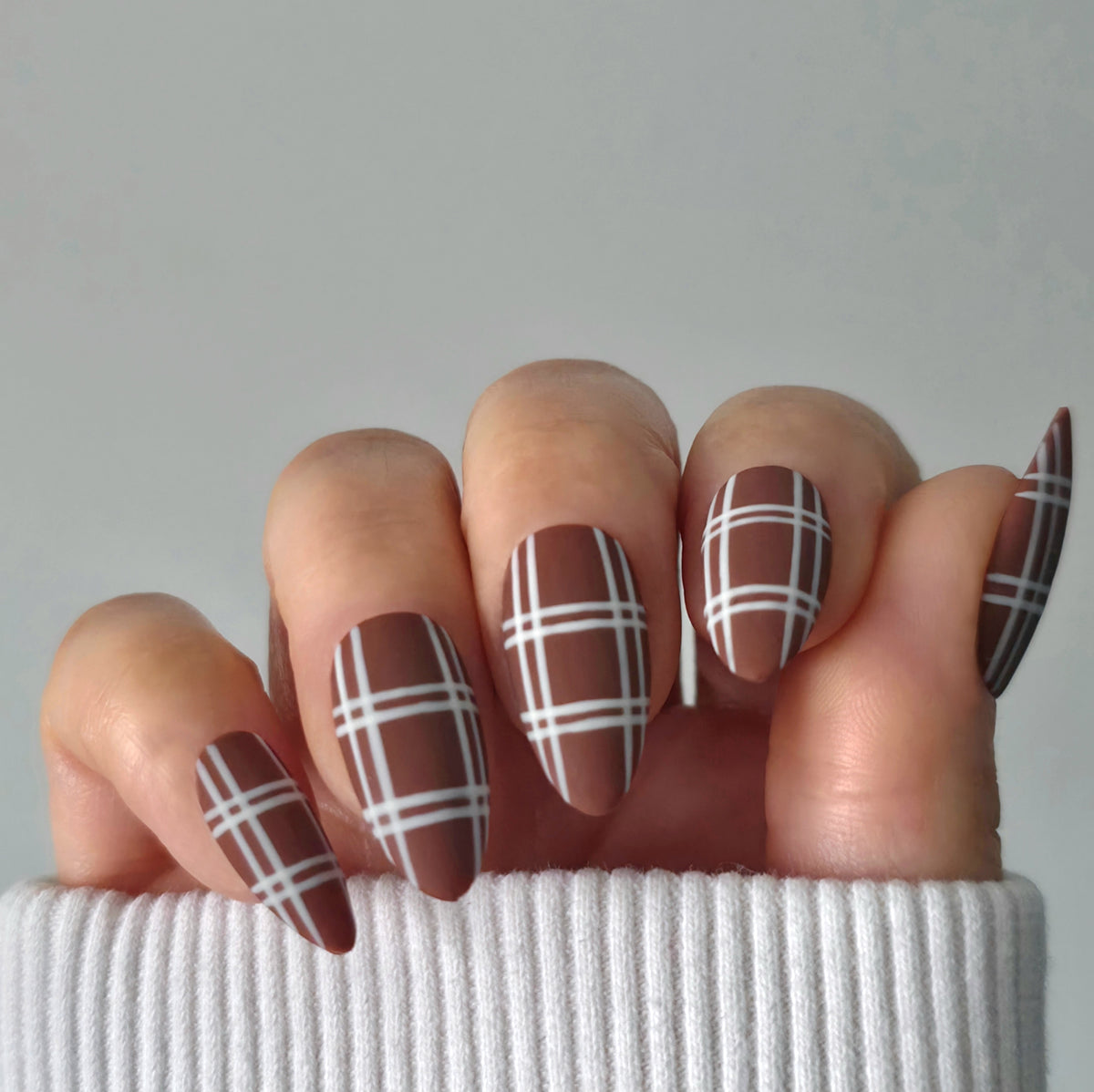 Cocoa Plaid Custom Press On Nail Set