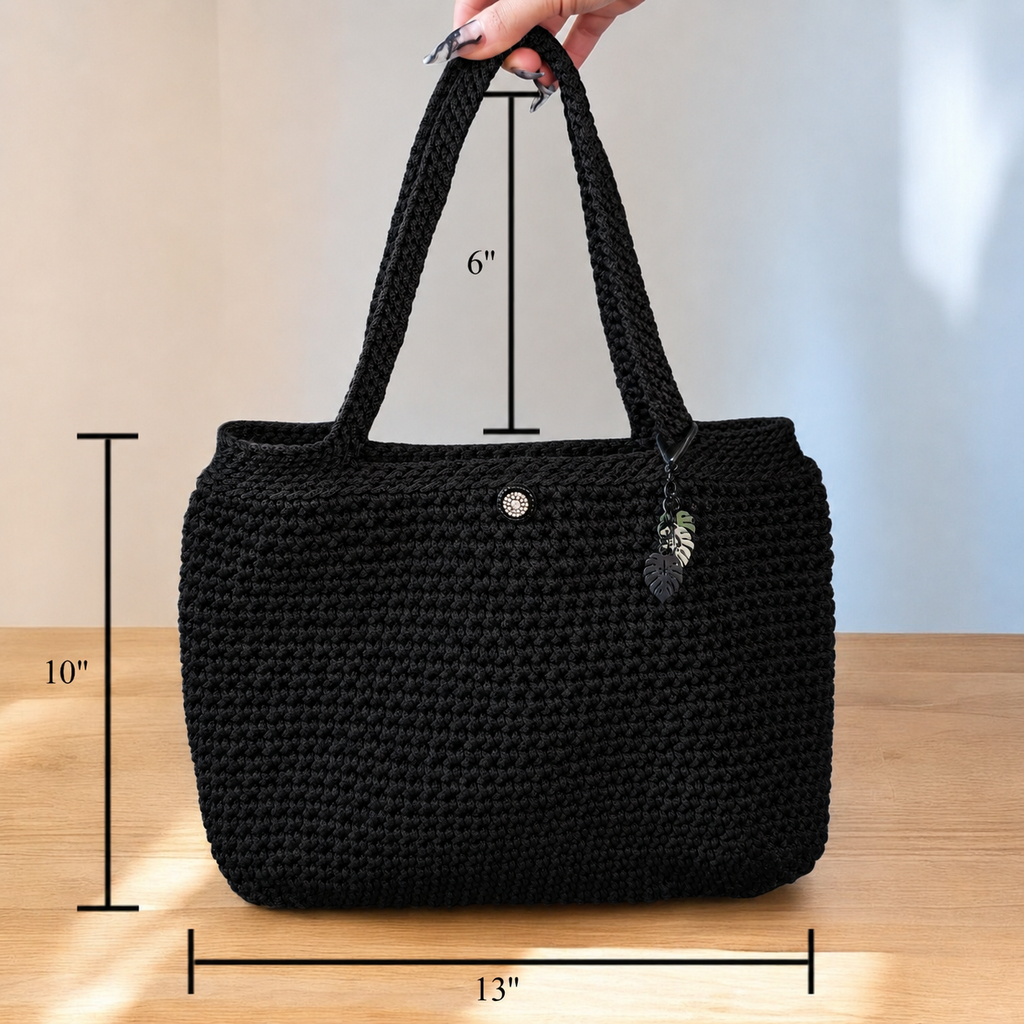 Obsidian Black Hand Crocheted Tote Handbag