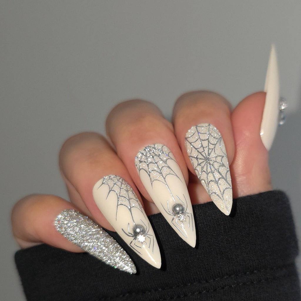 Web Of Diamonds Halloween Spider Custom Press-On Nail Set