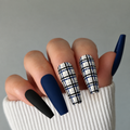 Plaid It Cool Indigo Custom Press On Nail Set